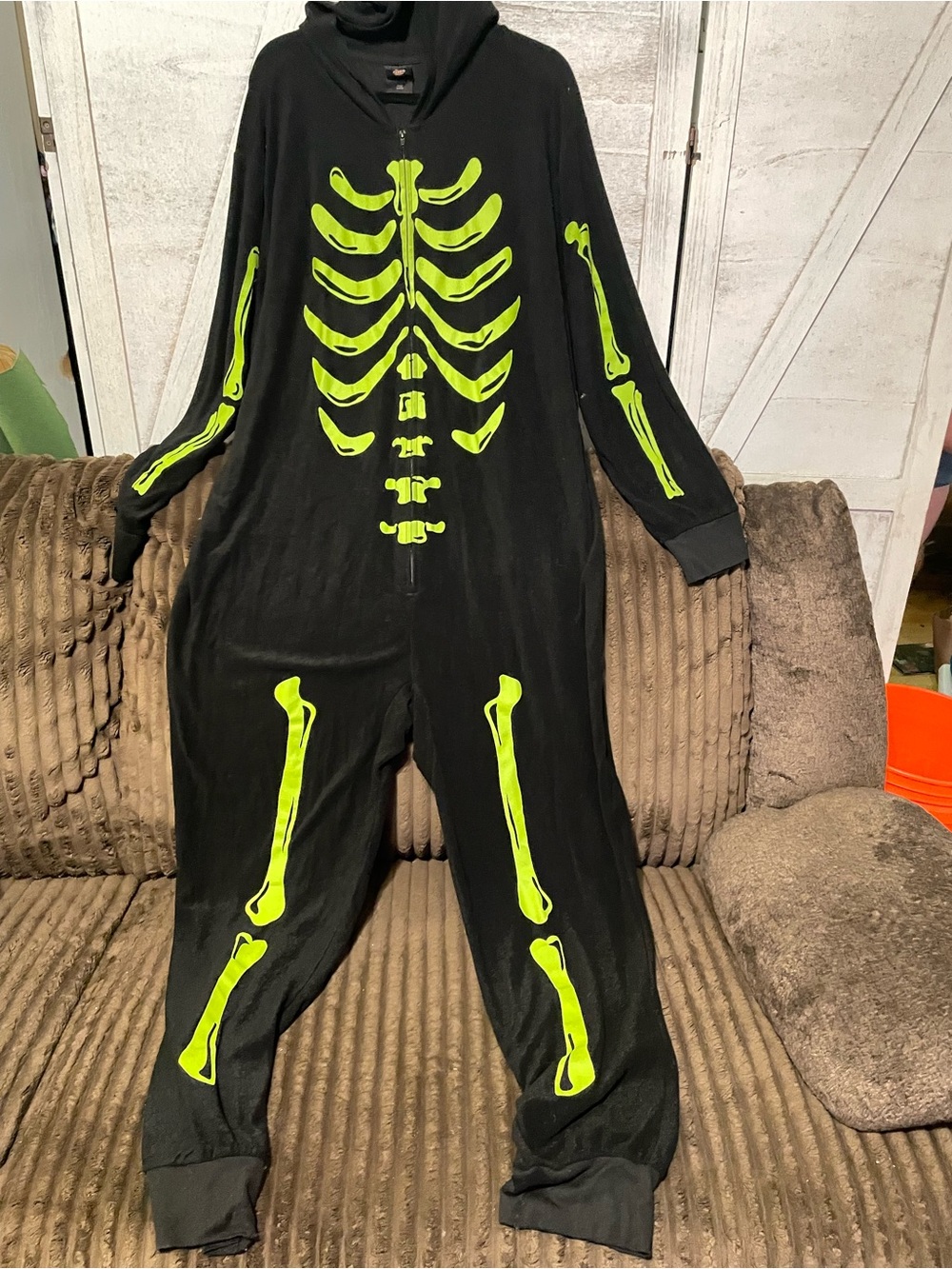 Target Black one piece PJ with Neon Green Skeleton Print